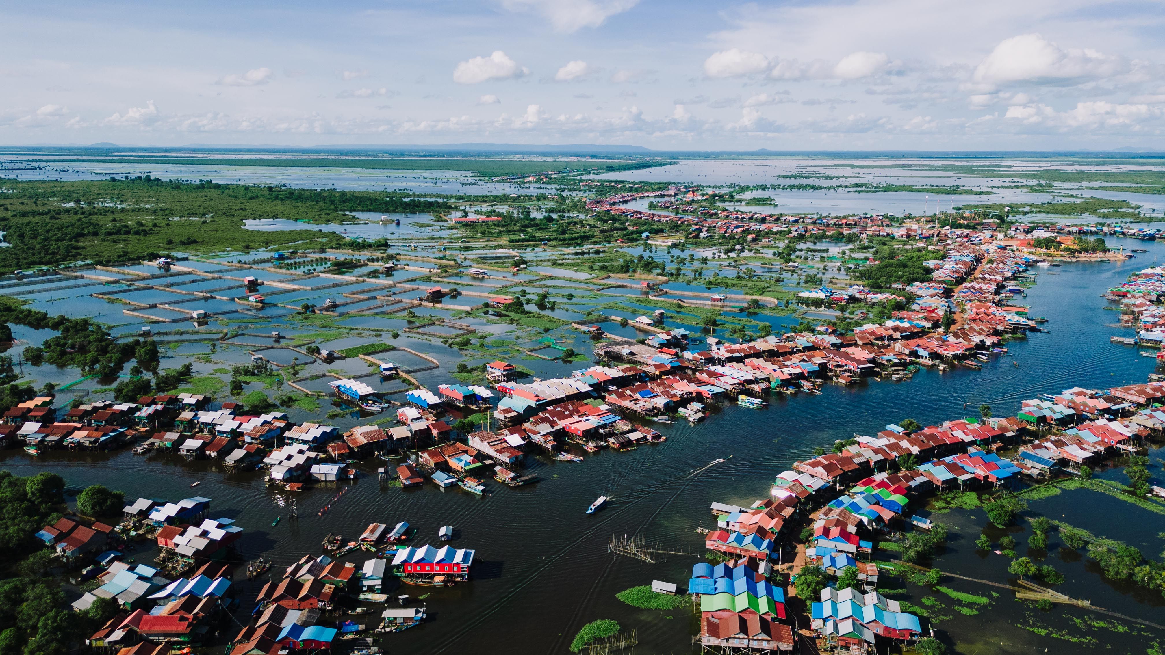 Cambodia minimum wage, Cambodia payroll, Cambodia salary, Cambodia EOR, Aerial view of a Cambodian floating village